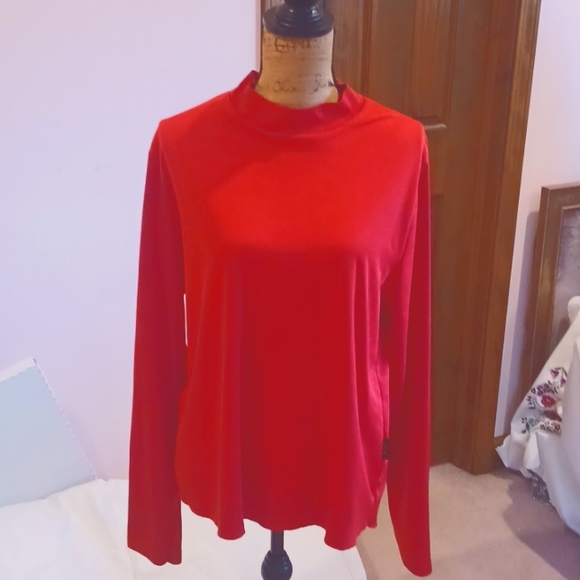 BMW MOTORCYCLES Ladies Red long sleeve mock neck high-low top VGUC SIZE XL - Picture 1 of 7
